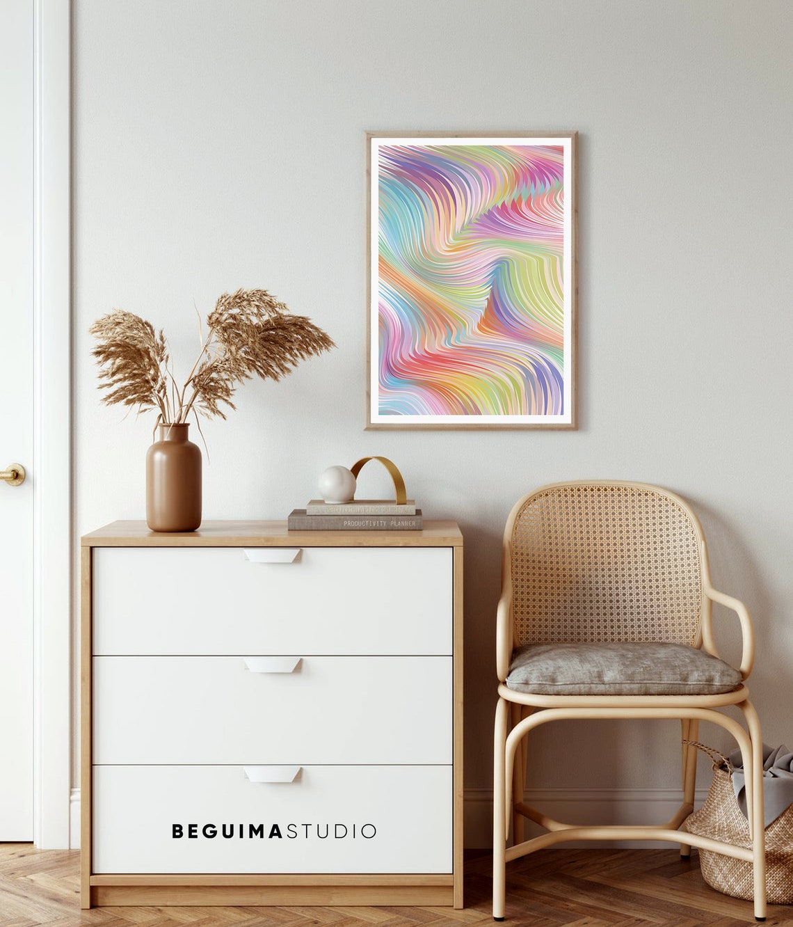 Pastel Flowing Lines Abstract Rainbow Swirl Wall Decor Poster - Image 4