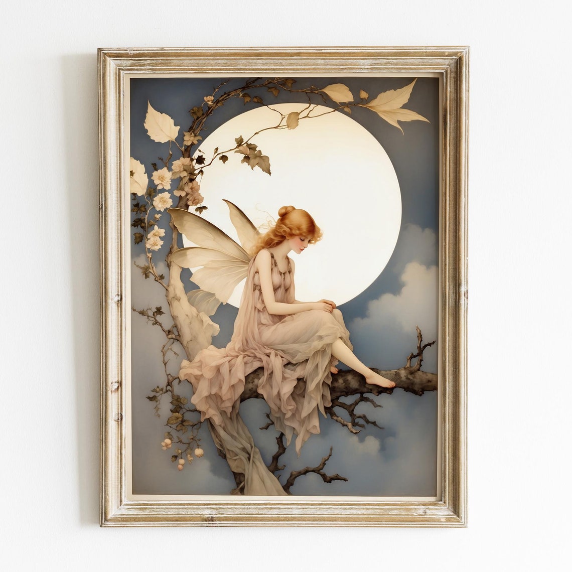 Enchanting Fairy And Moon Illustration For Girls Room Or Nursery Art