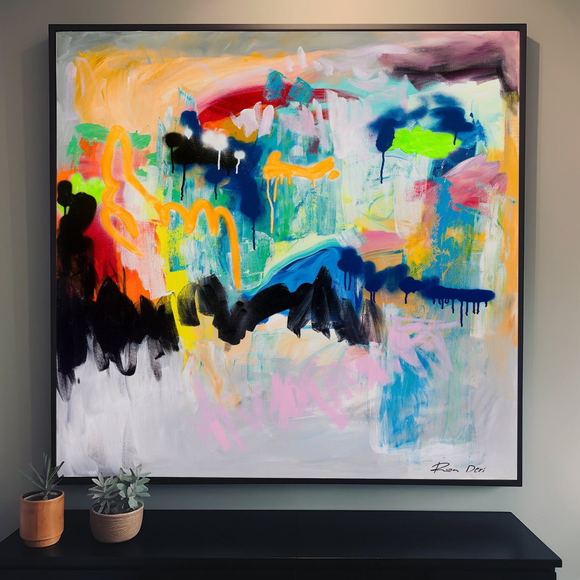 Color Explosion Brushwork Square Modern Abstract Artwork Poster - Image 5