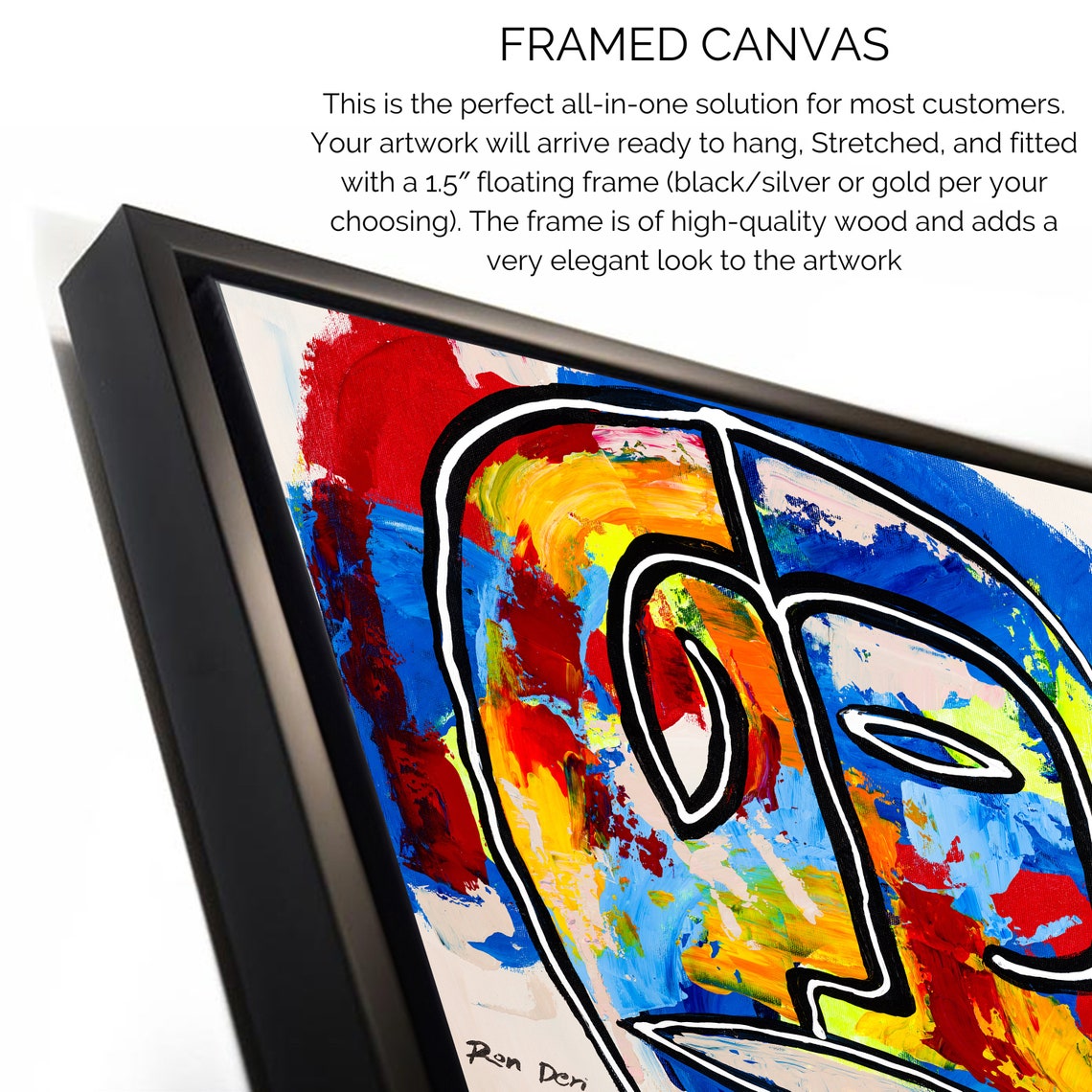 Bold Red Blue Yellow Face Square Abstract Line Portrait Poster - Image 2