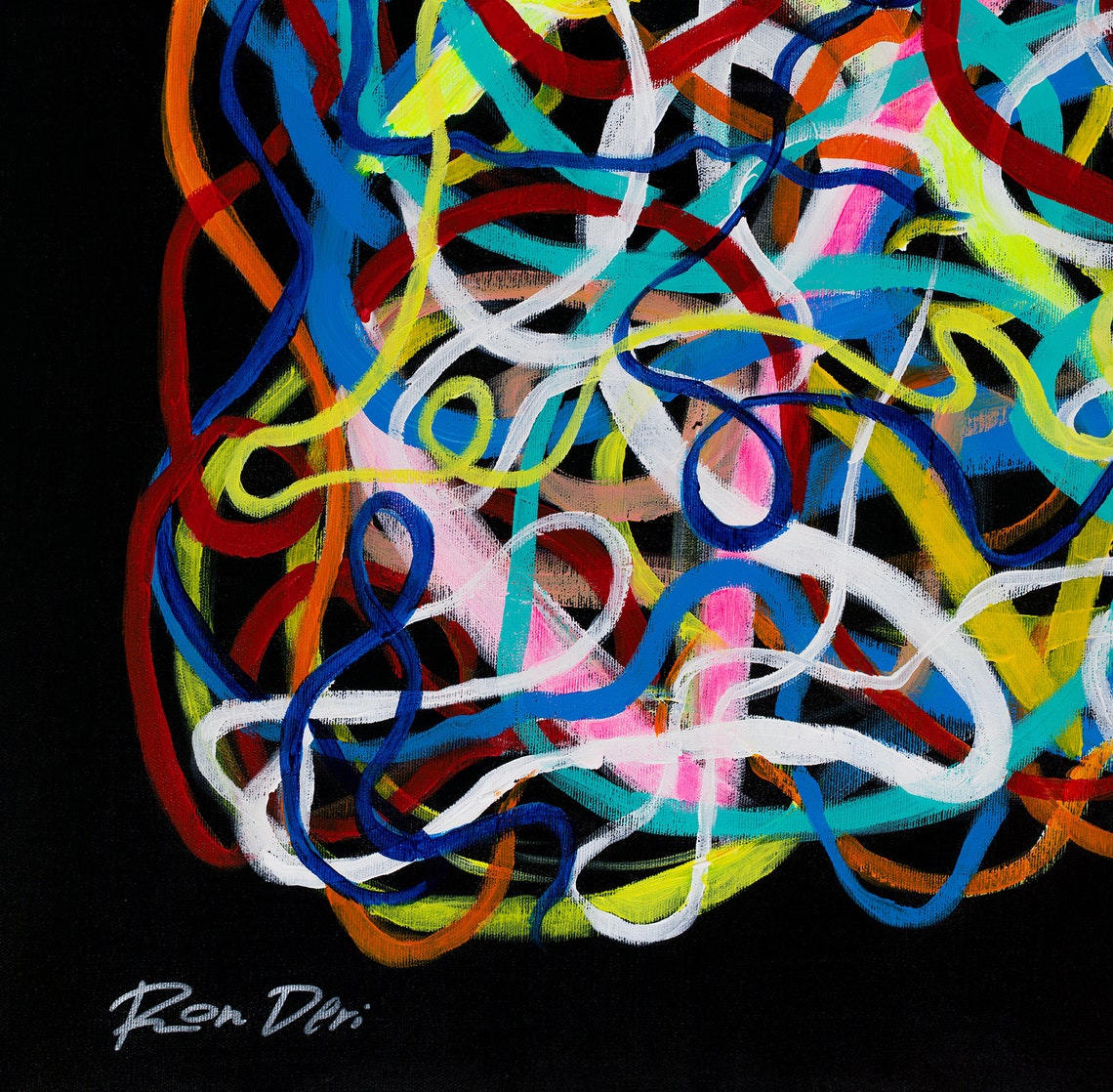 Intersections Tangled Neon Ribbon Lines on Deep Black Poster - Image 2