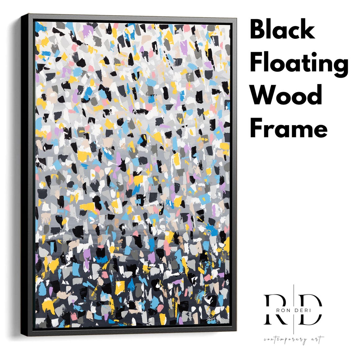 Gray Confetti Mosaic with Color Pops Vertical Abstract Poster - Image 2