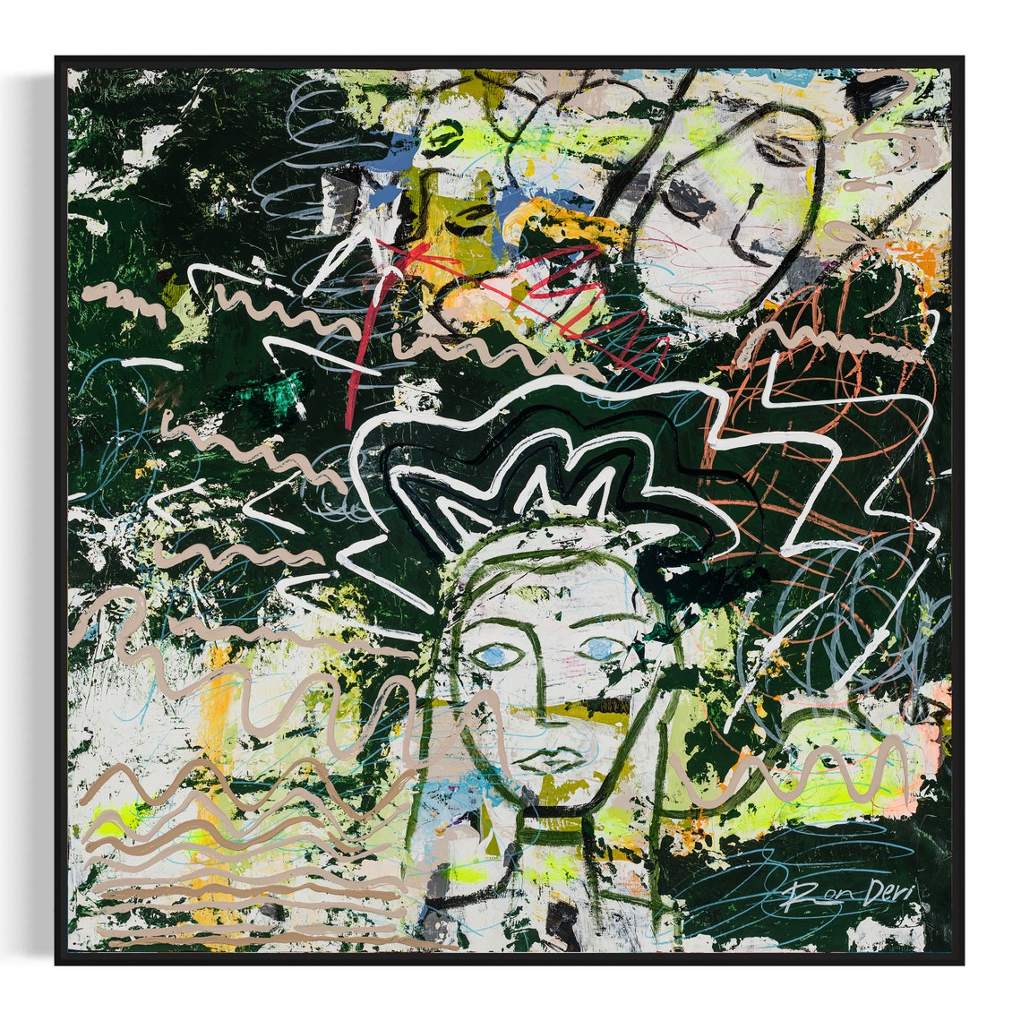 Crowned Figure Dark Green Modern Abstract Painting By Ron Deri Poster - Image 3