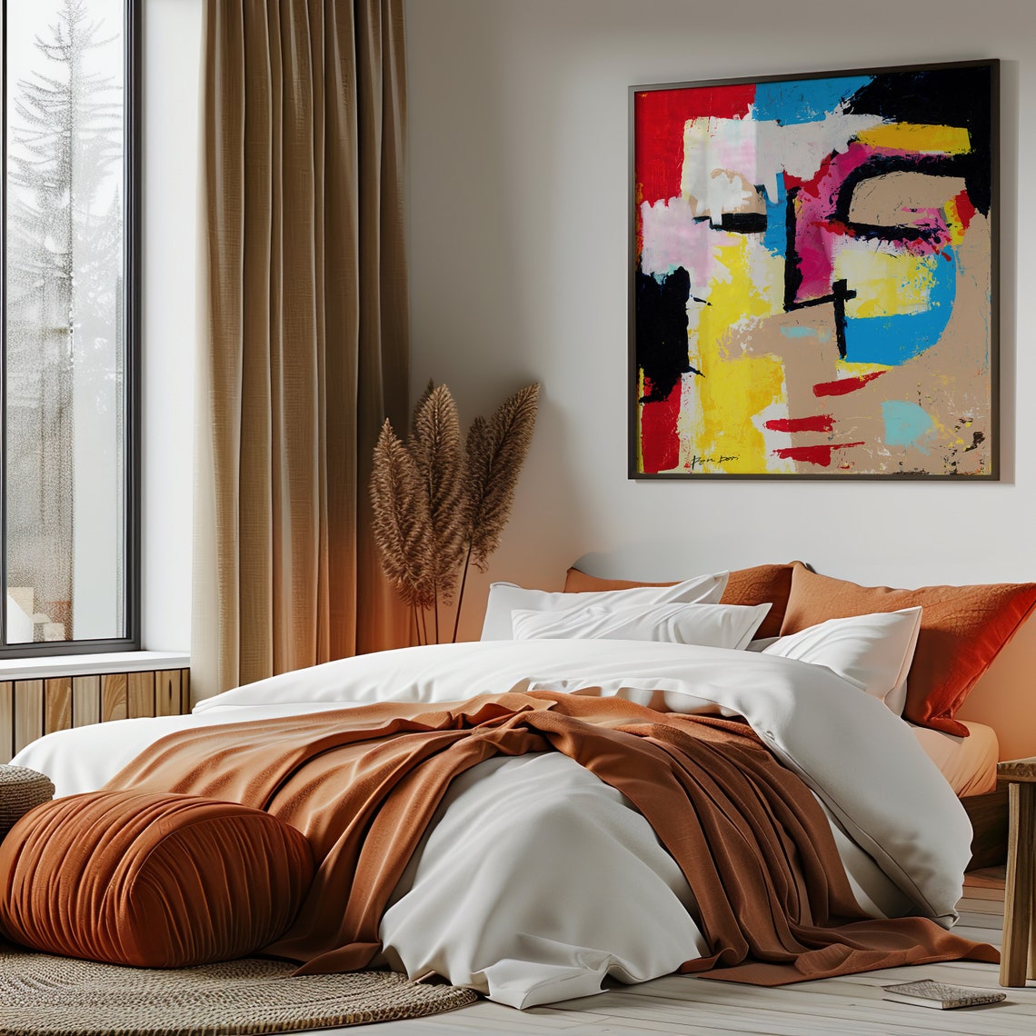 Blocky Abstract Face Red Blue Yellow Square Modern Art Poster - Image 4