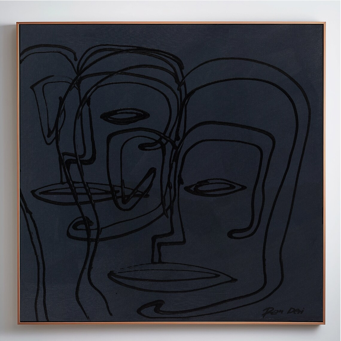Ron Deri Minimalist Line Face on Dark Navy Canvas Art Poster