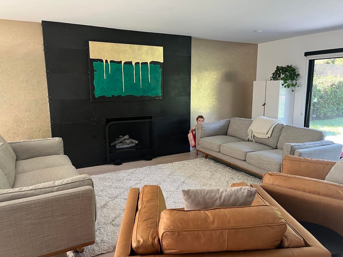Gold Drip Over Emerald Green Abstract Painting By Ron Deri Poster - Image 2