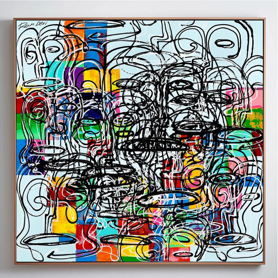 Shrouded Revelations Colorful Abstract Faces Line Art Poster