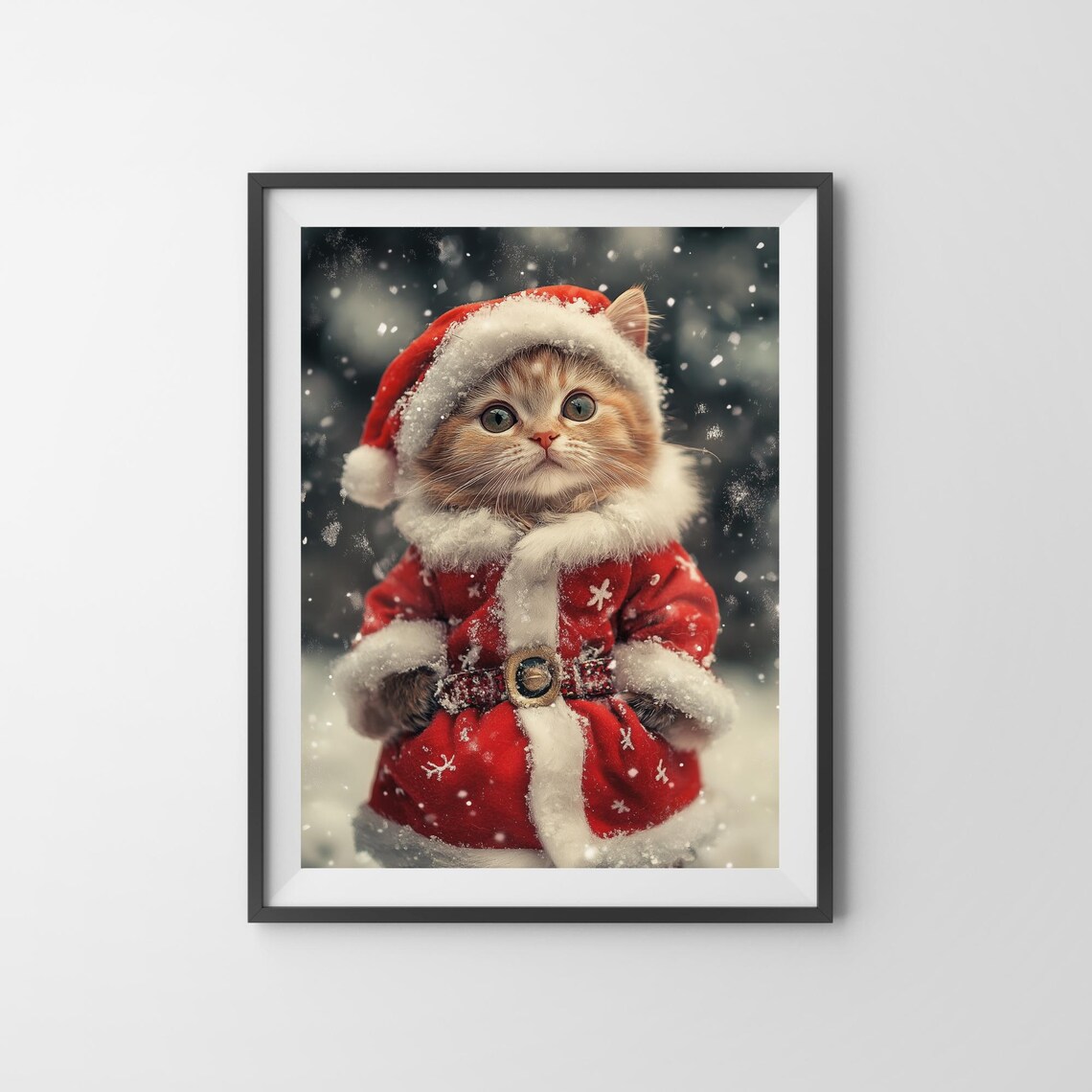 Ginger Kitten Wearing Santa Hat And Red Coat Christmas Poster - Image 3