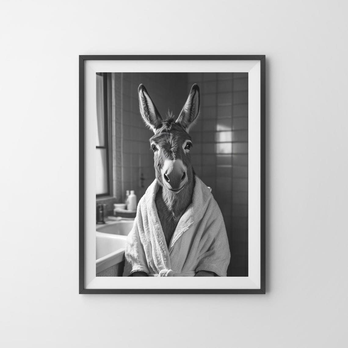 Donkey In A Bathrobe Funny Bathroom Wall Art Quirky Animal Print Funny Donkey Photo Animal Humor Print Donkey Toilet Poster Ai Art - Image 3