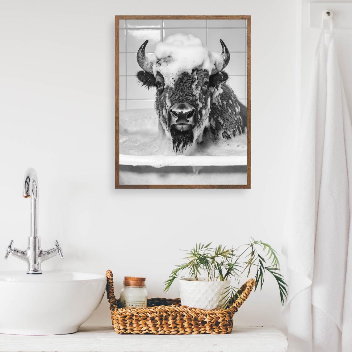 Bison Bubble Bath Funny Black And White Wild Animal Wall Poster - Image 2
