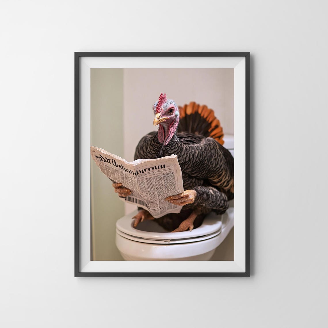 Turkey Reading Newspaper On The Toilet Funny Bathroom Humor Poster - Image 3