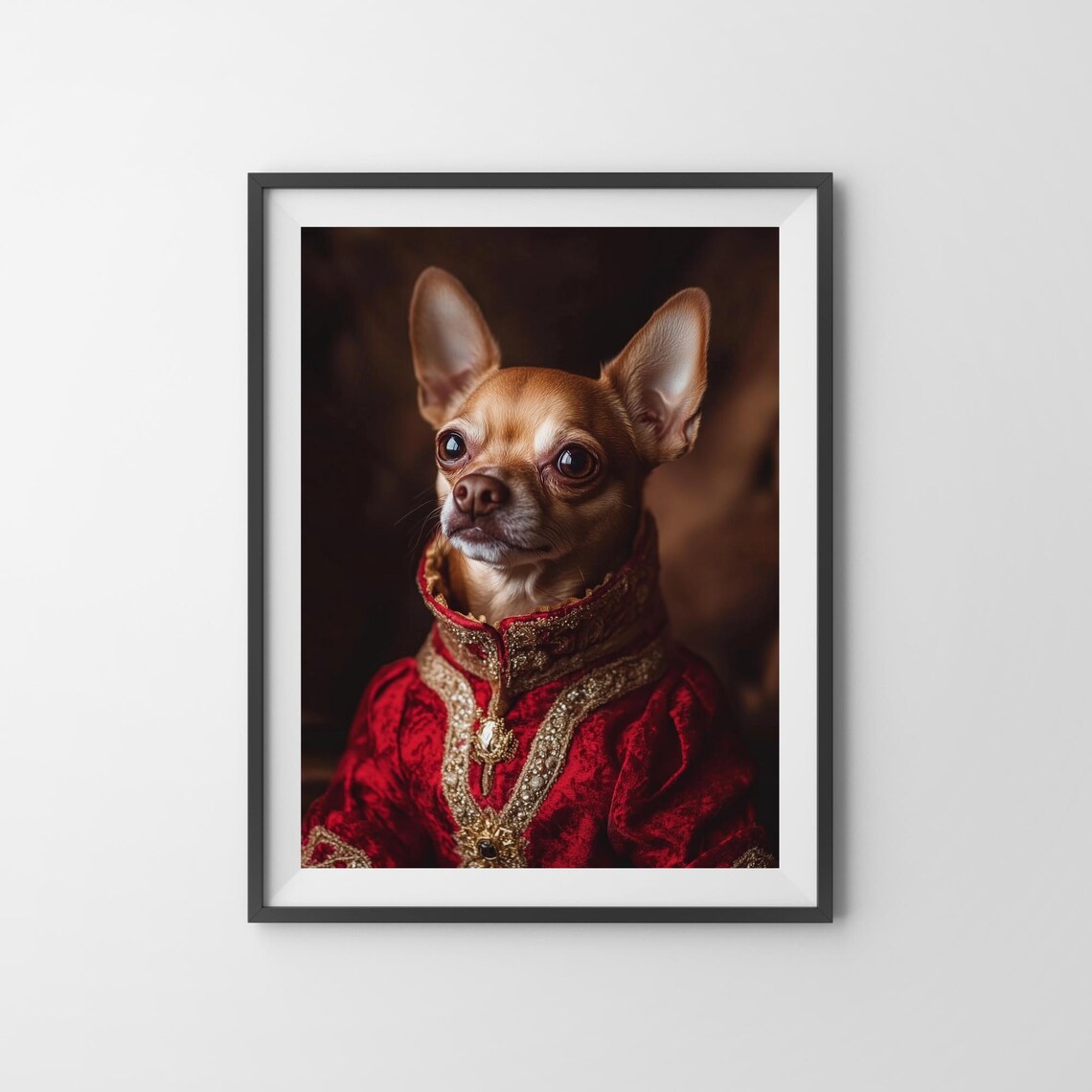 Aristocratic Chihuahua in Red Velvet Royal Coat Vintage Dog Poster - Image 3