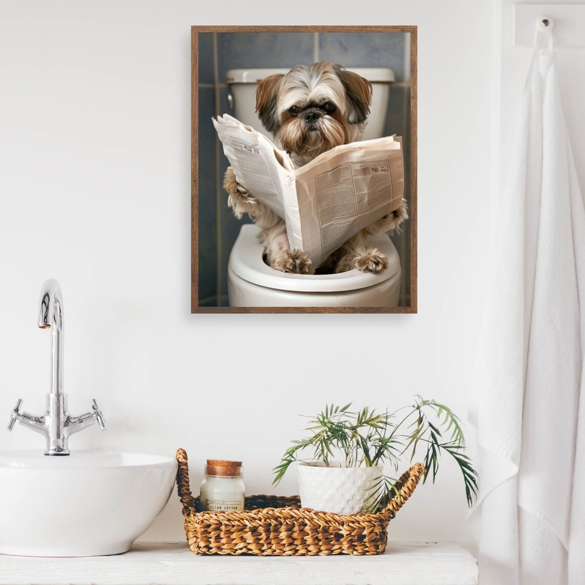 Shih Tzu Reading a Newspaper on the Toilet Funny Color Dog Poster - Image 2
