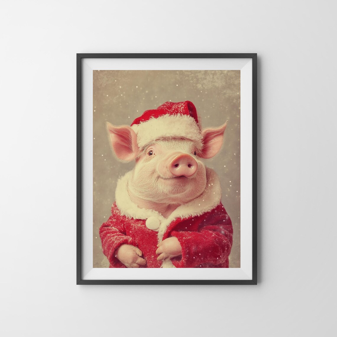 Cute Pig Wearing Santa Hat And Red Coat Festive Christmas Poster - Image 3