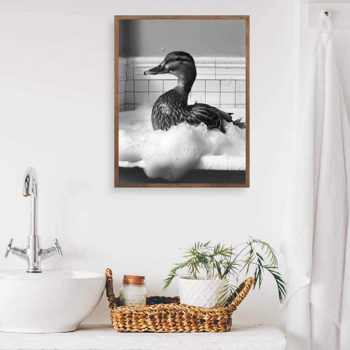 Duck Bubble Bath Funny Black And White Vintage Bathroom Wall Poster - Image 2