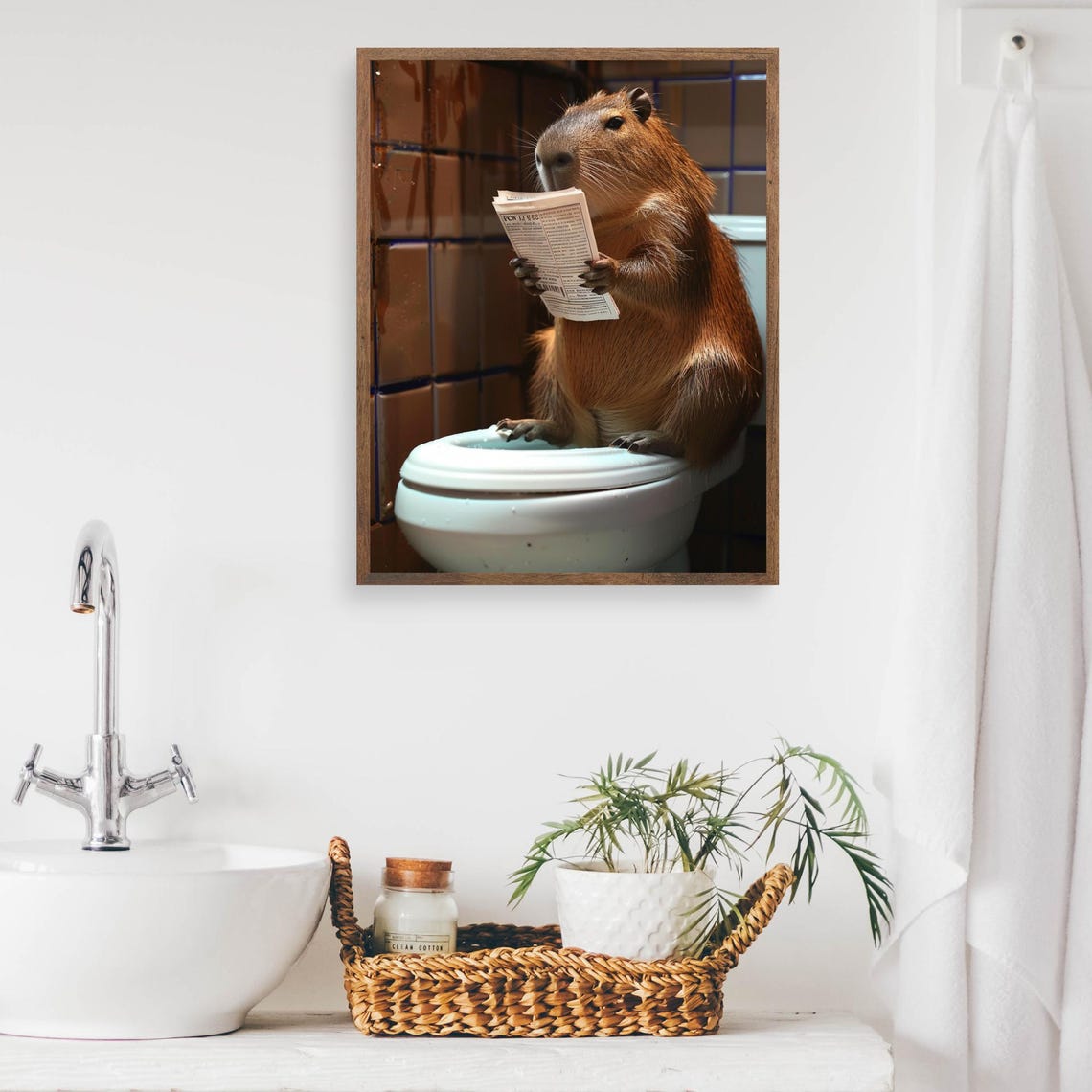 Capybara on the Toilet Reading Newspaper Funny Bathroom Poster - Image 2