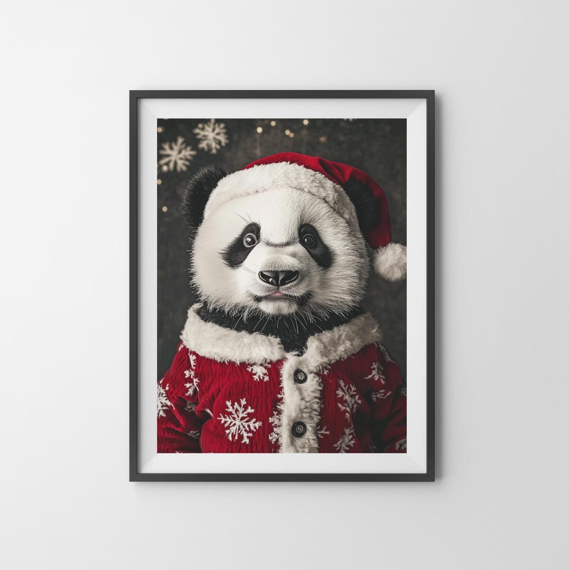 Panda Wearing Santa Hat And Snowflake Coat Festive Christmas Poster - Image 3