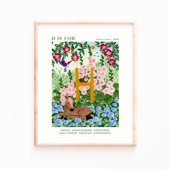 Monogram H Art Print, Alphabet Nursery Decor