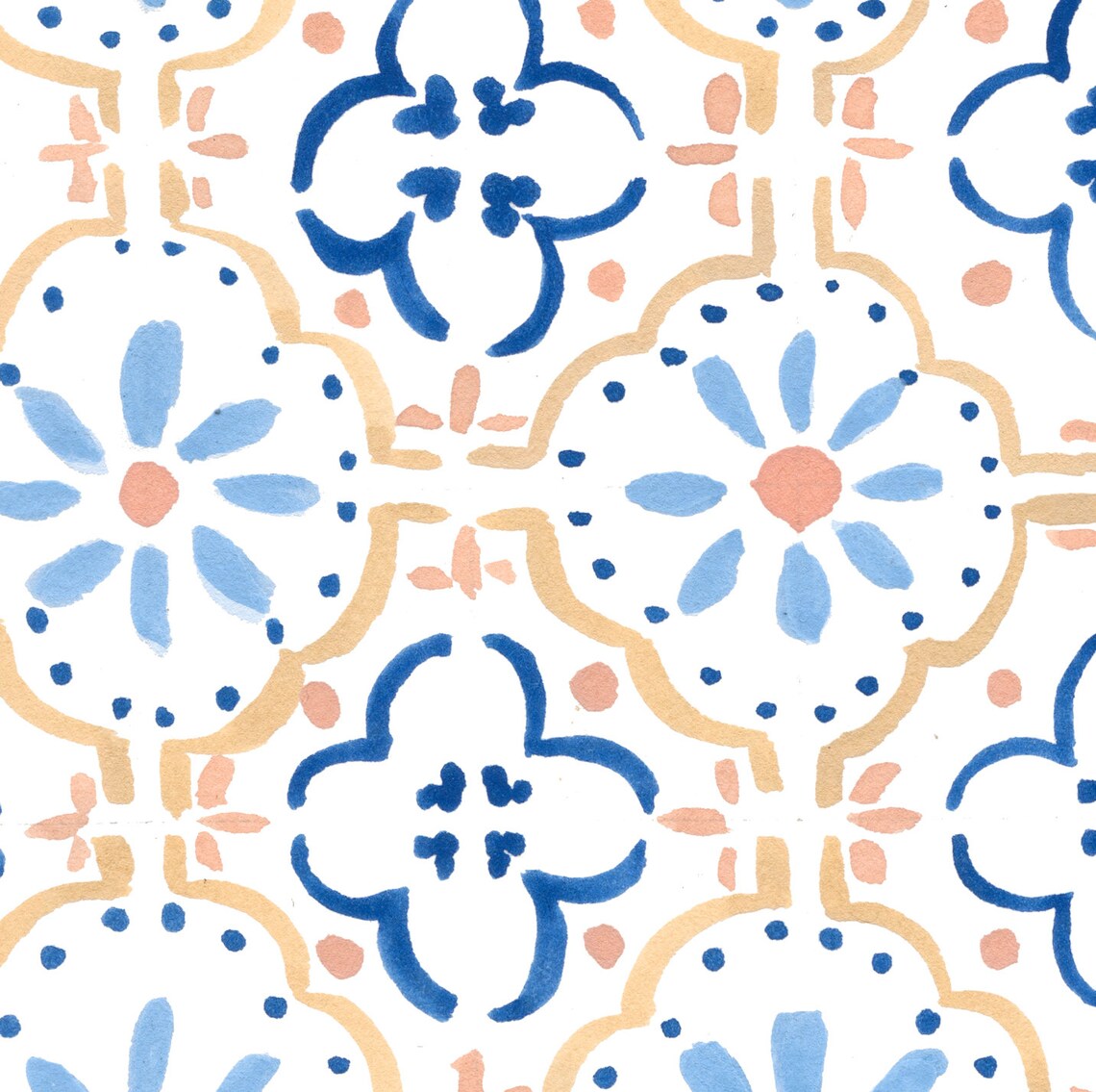 Blue And Cream Moroccan Tile Pattern Art Print - Image 2