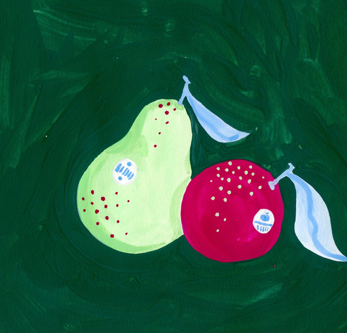 Pear and Orange Jewel Tone Abstract Fruit Print - Image 4