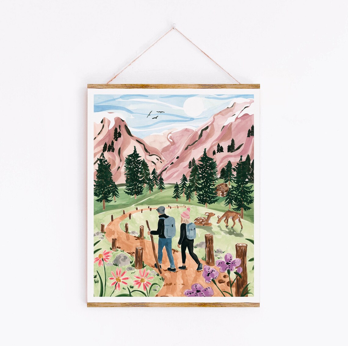 Hiking In The Mountains Watercolor Travel Poster - Image 2