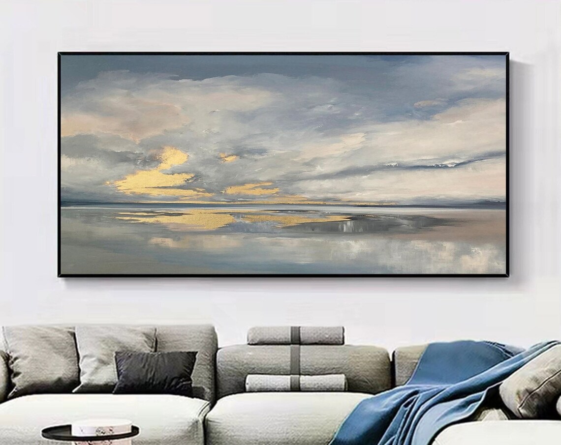 Golden Sunset Seascape Reflective Ocean Abstract Coastal Wall Art Poster