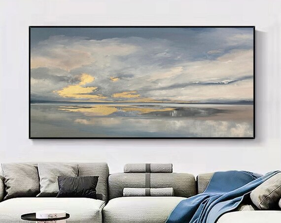 Golden Sunset Seascape Reflective Ocean Abstract Coastal Wall Art Poster