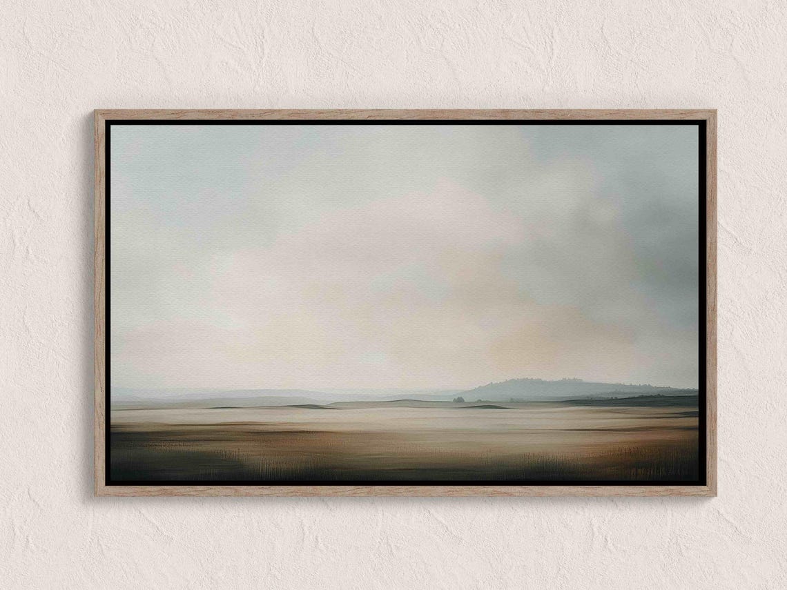 Serene Minimalist Misty Beige Horizon Abstract Landscape Wall Art
