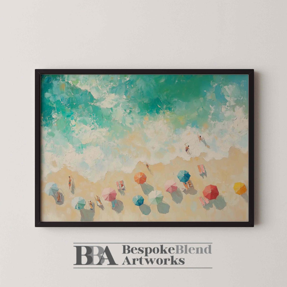 Beach Umbrellas Aerial View Turquoise Ocean Summer Sand Art Poster