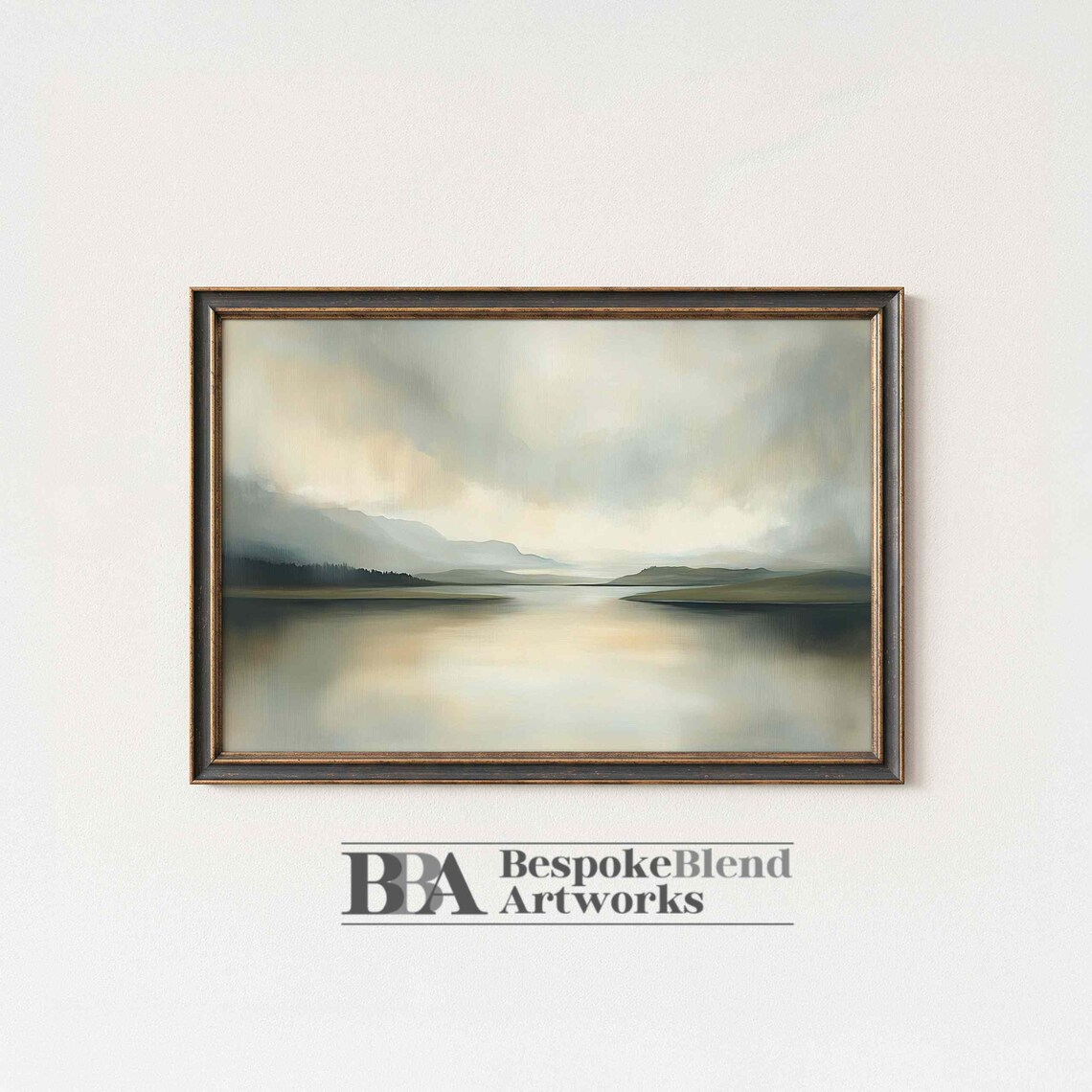 Neutral Abstract Lake Art Print Landscape Painting Minimalist Nature Wall Instant Modern Home Decor