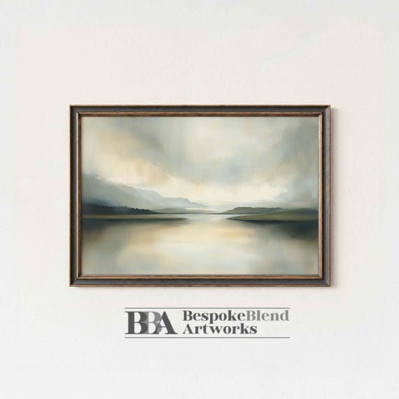 Neutral Abstract Lake Art Print Landscape Painting Minimalist Nature Wall Instant Modern Home Decor