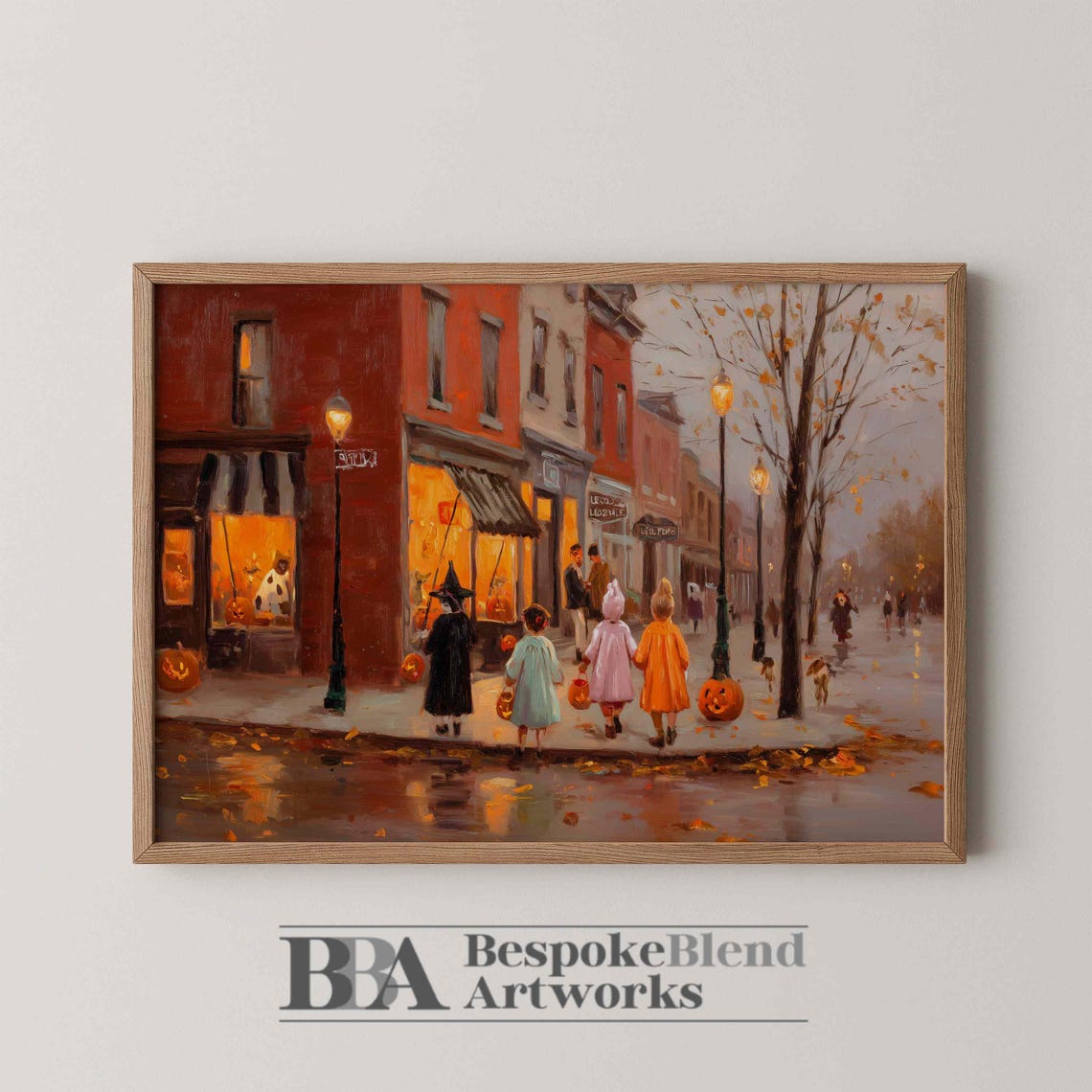 Vintage Halloween Kids Trick or Treat Pumpkin Street Art Poster