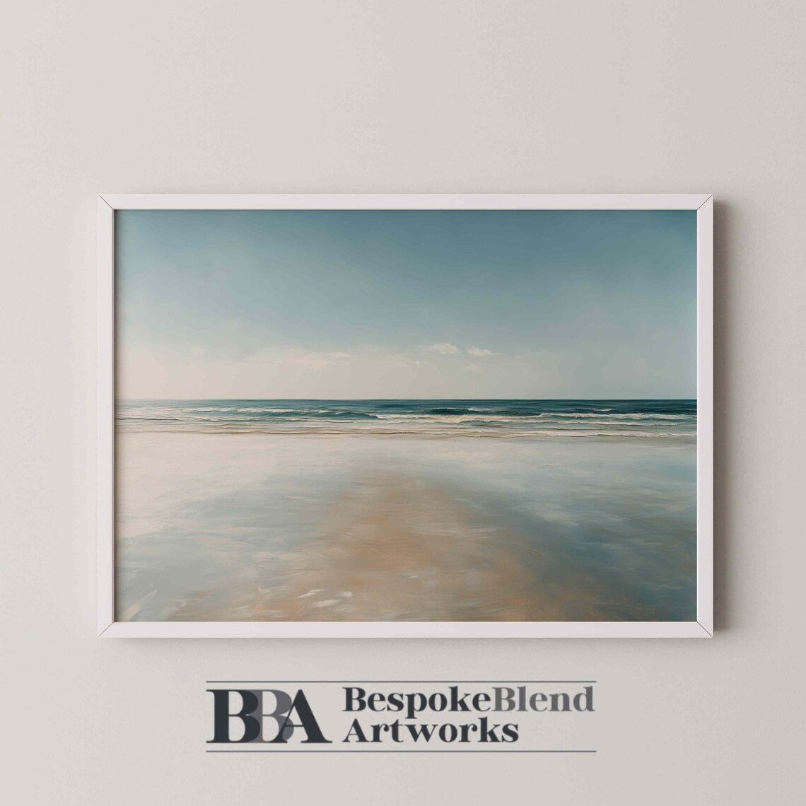 Calm Ocean Shoreline Minimalist Beach Painting Neutral Wall Art