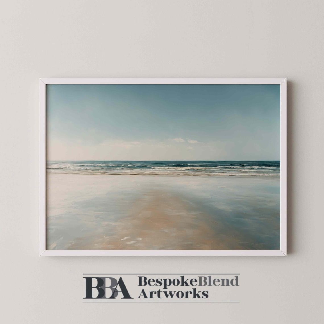 Minimalist Ocean Waves Wide Shoreline Calm Sea Painting Wall Art