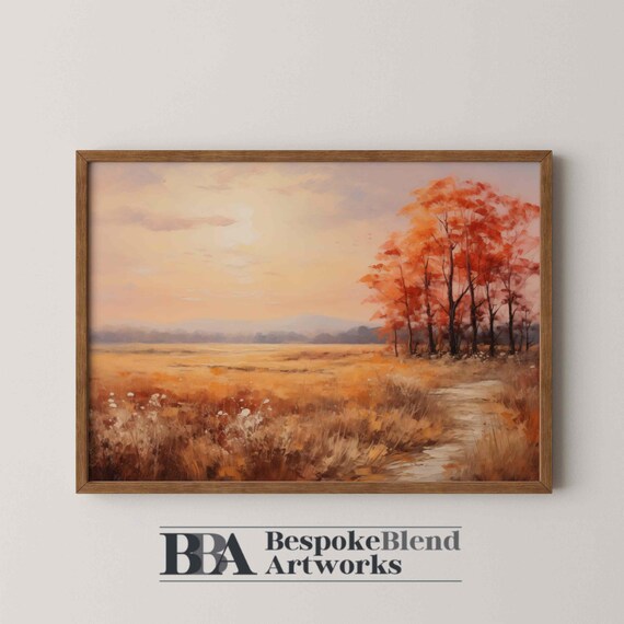 Fall Forest Art Print, Rustic Autumn Trees By River
