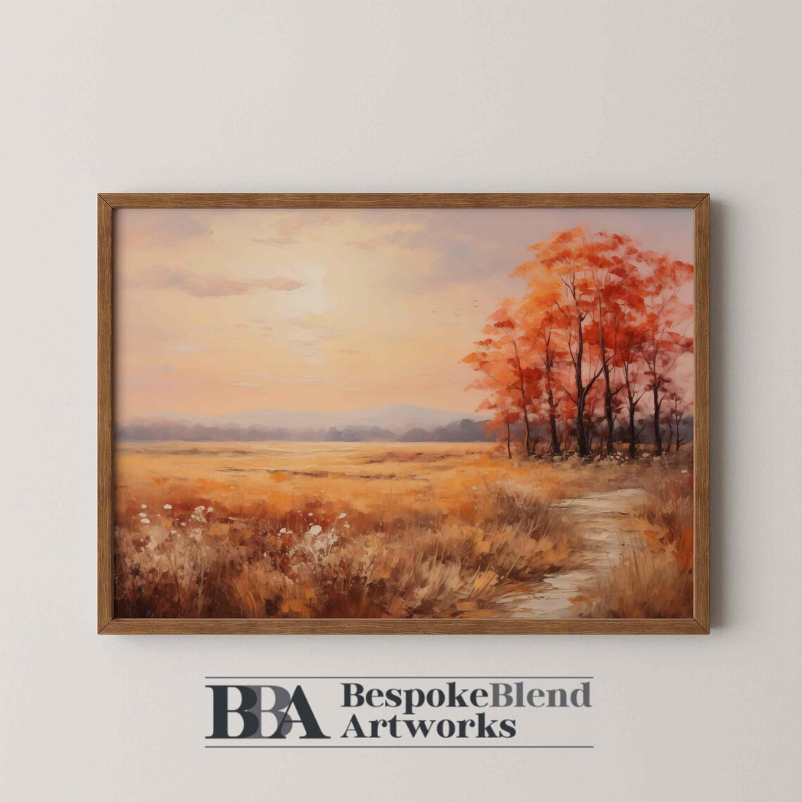 Fall Forest Art Print, Rustic Autumn Trees By River
