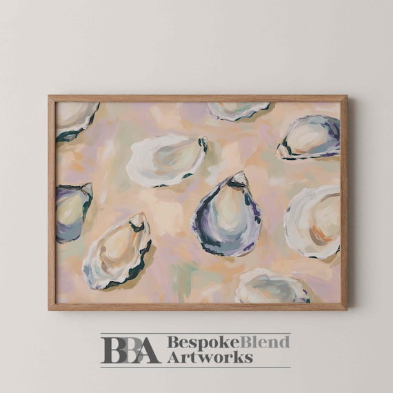 Oyster Shell Coastal Painting Soft Neutral Pastel Art Poster