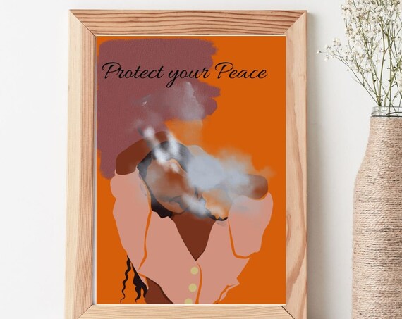 Protect Your Peace Quote Woman On Orange Background Art Poster