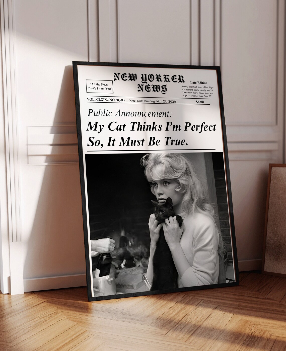 My Cat Thinks I'm Perfect Funny Newspaper Cat Mom Wall Poster - Image 2
