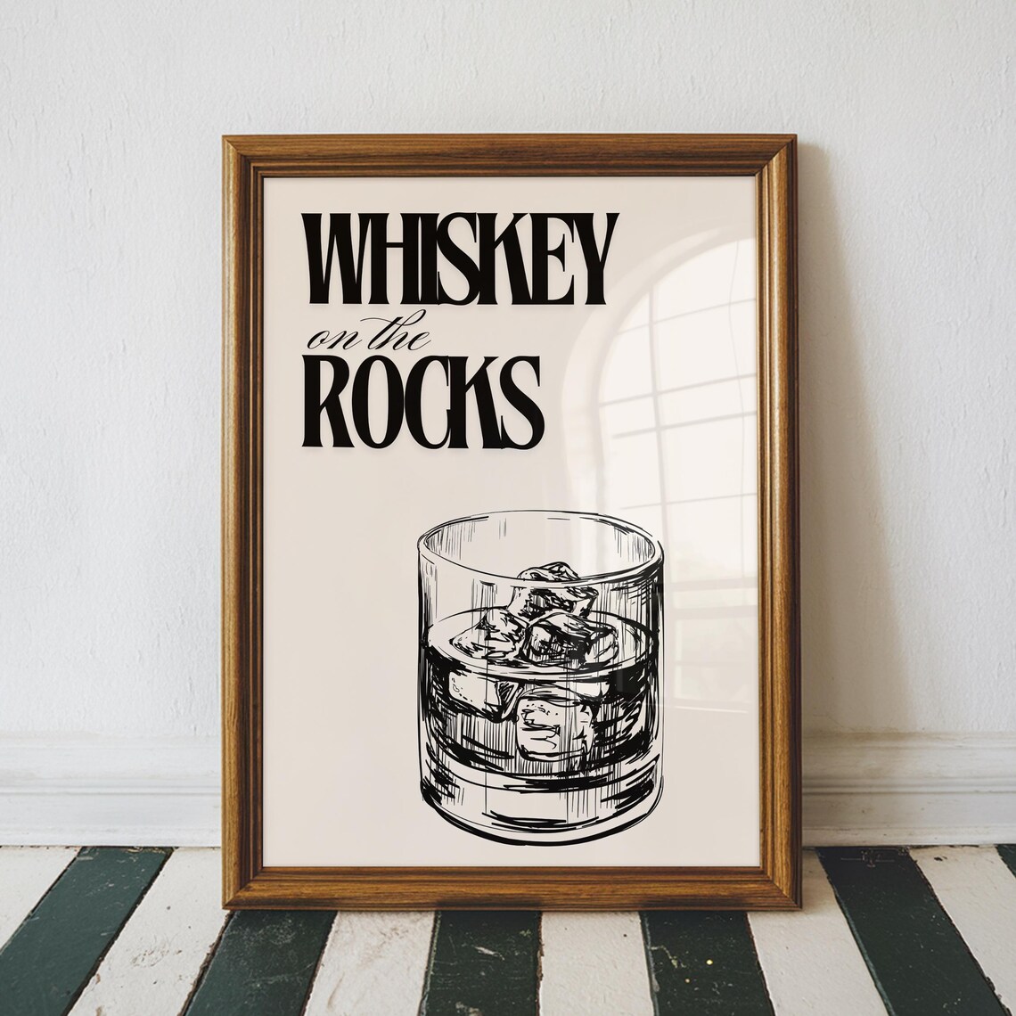 Whiskey on the Rocks Bar Cart Print Minimalist Rocks Glass Sketch Wall Art - Image 3