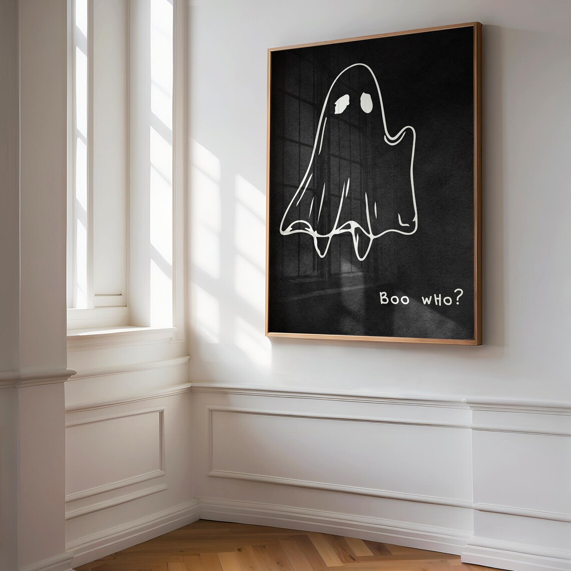 Boo Who Funny Ghost Line Art Minimalist Black Halloween Wall Art - Image 3