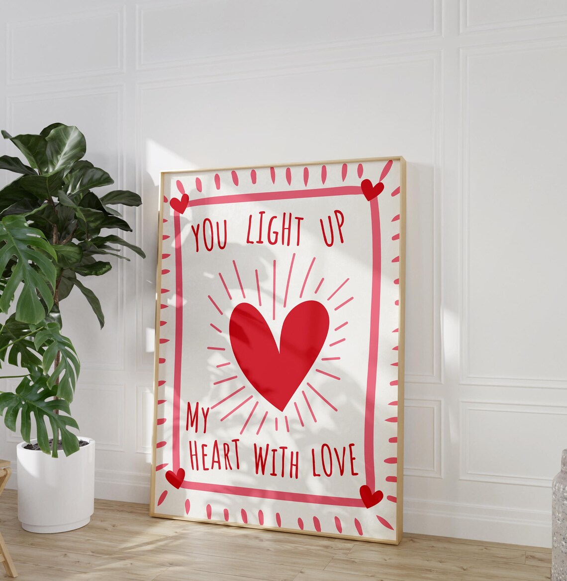 You Light Up My Heart With Love Red Radiant Heart Quote Poster - Image 3