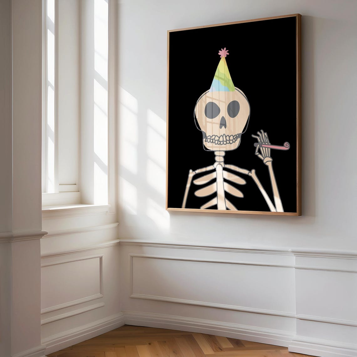 Birthday Skeleton Party Hat Black Cute Fun Halloween Wall Poster - Image 2