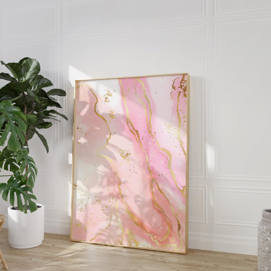 Blush Pink Gold Marble Abstract Fluid Art Feminine Decor Wall Poster - Image 3