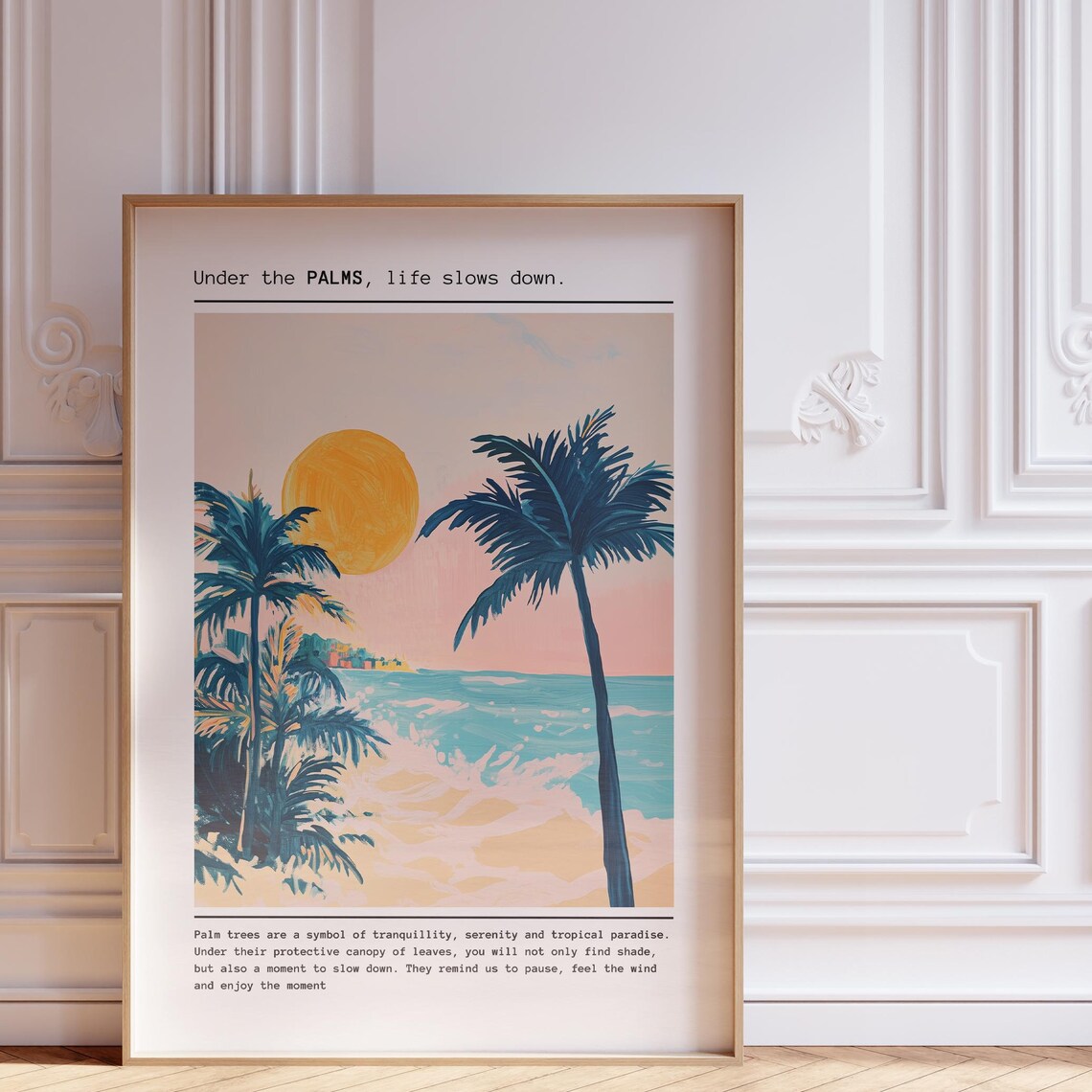 Under The Palms Life Slows Down Sunset Beach Painting Poster