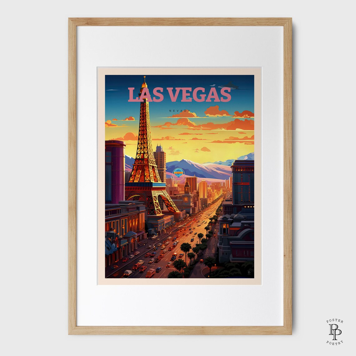Las Vegas Rustic Travel Poster, Modern City Skyline - Image 3