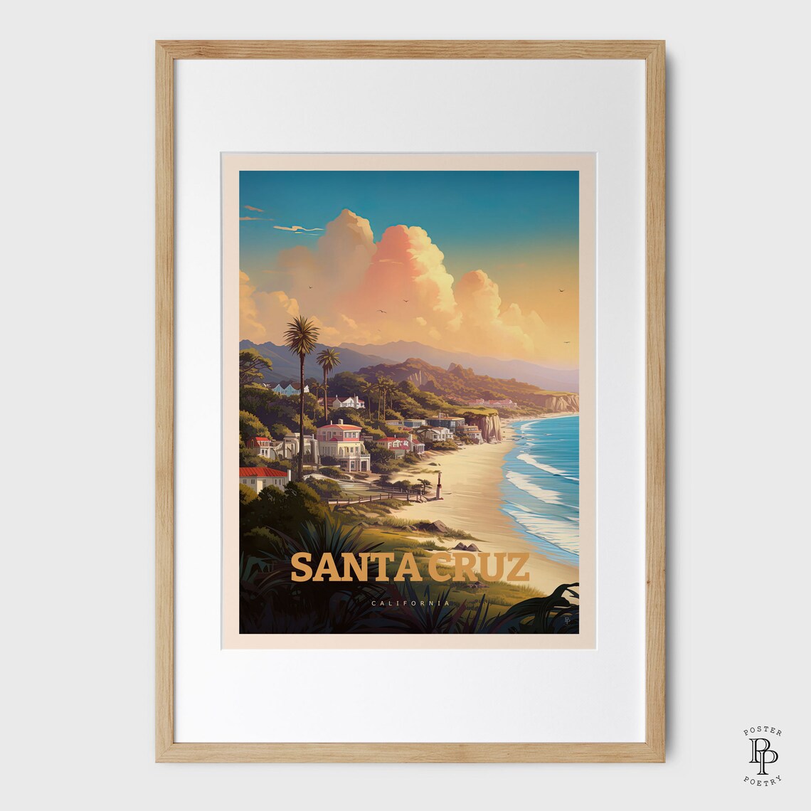 Santa Cruz Beach Travel Poster, Surf Decor Print - Image 4