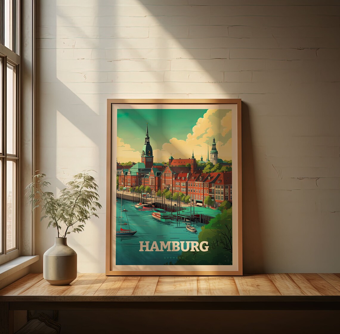 Hamburg Germany Harbor Brick Waterfront Church Tower Travel Poster - Image 3