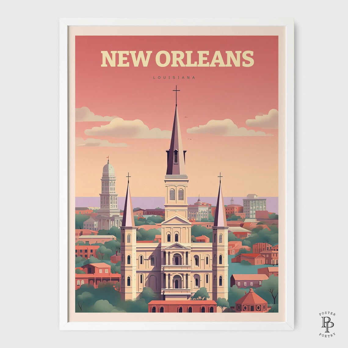 New Orleans Louisiana St Louis Cathedral French Quarter Skyline Poster - Image 2
