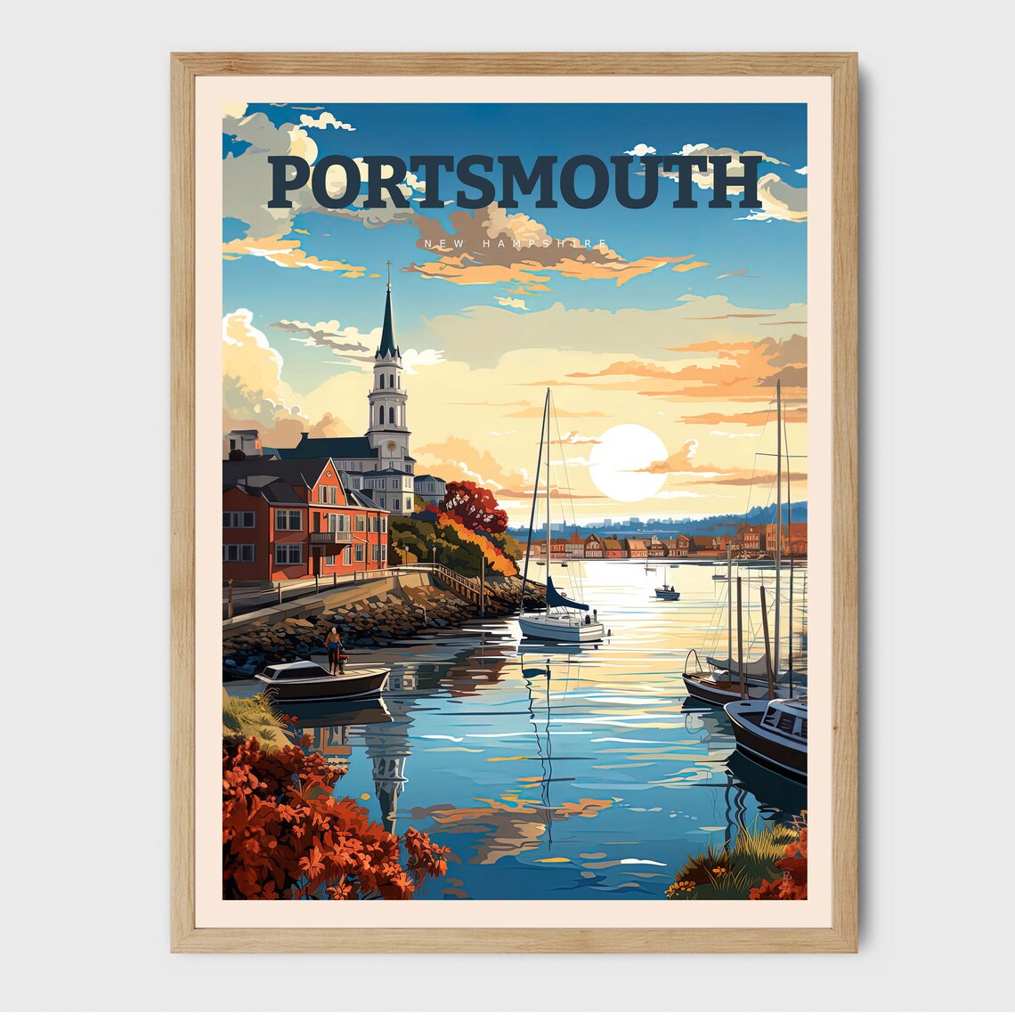 Portsmouth Rustic Coastal Travel Poster, New Hampshire
